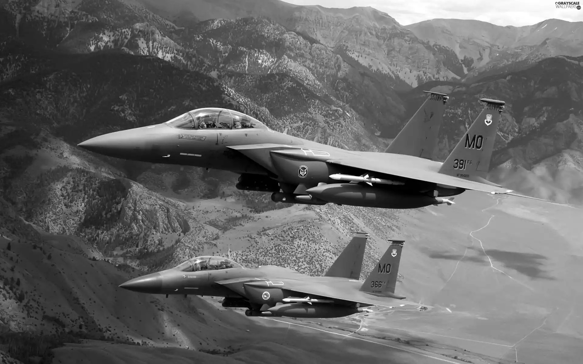 F-15, jets, Mountains