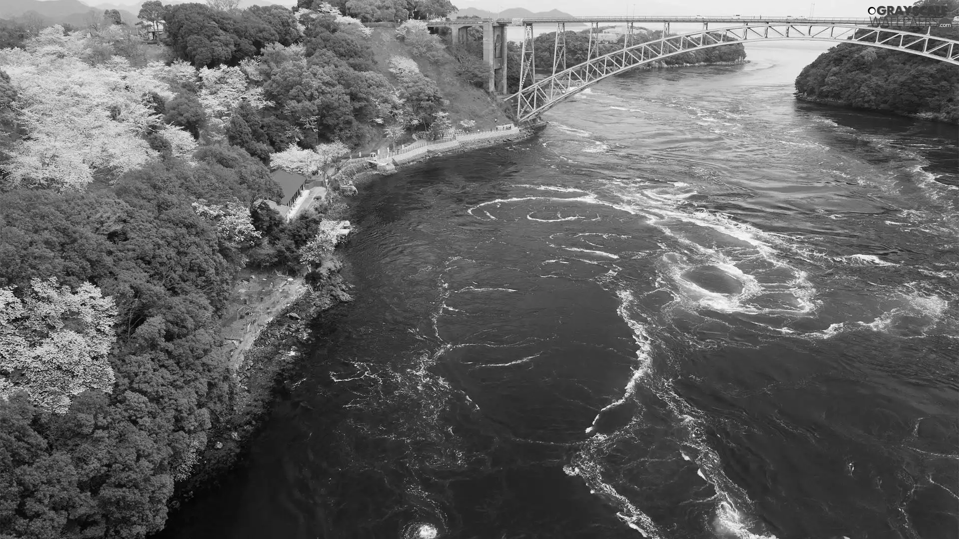 Mountains, River, bridge