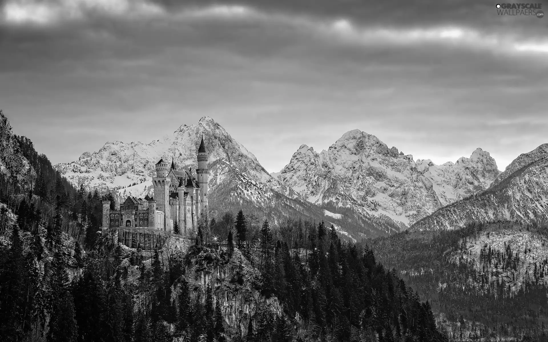 Castle, winter, Mountains, Neuschwanstein