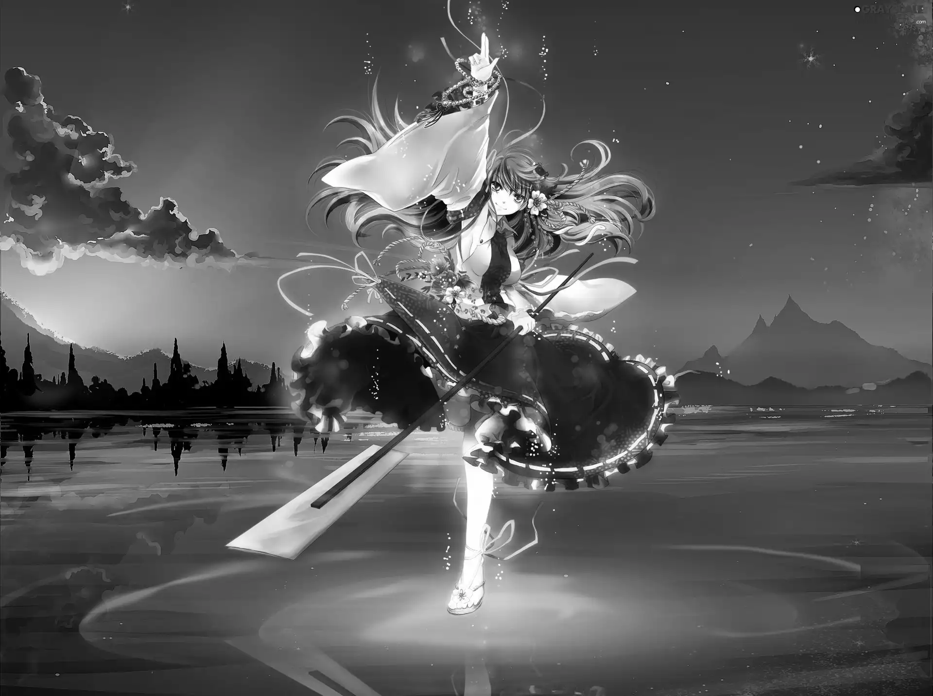 dancing, Night, Mountains, girl