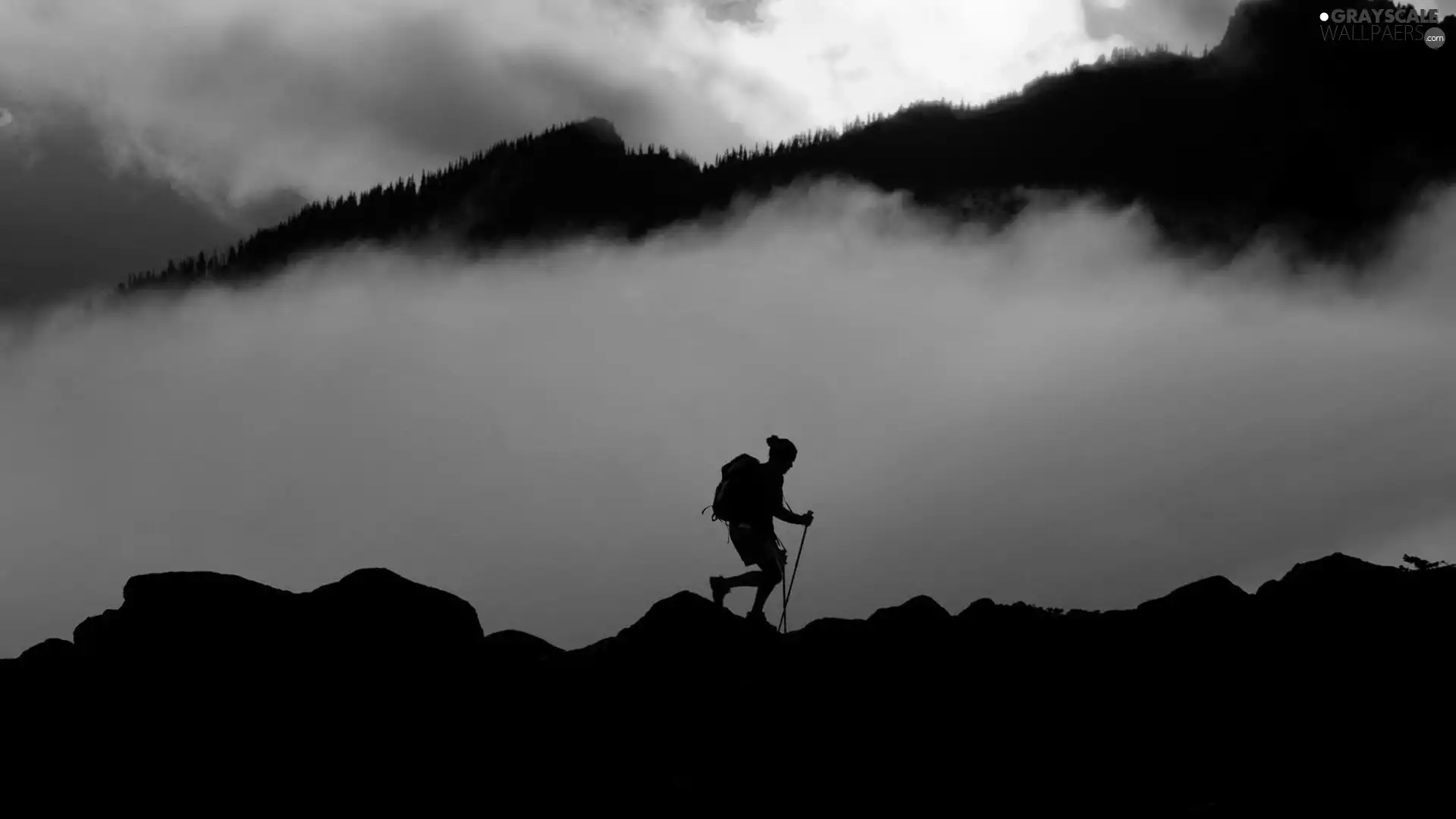 Mountains, tourist, Fog