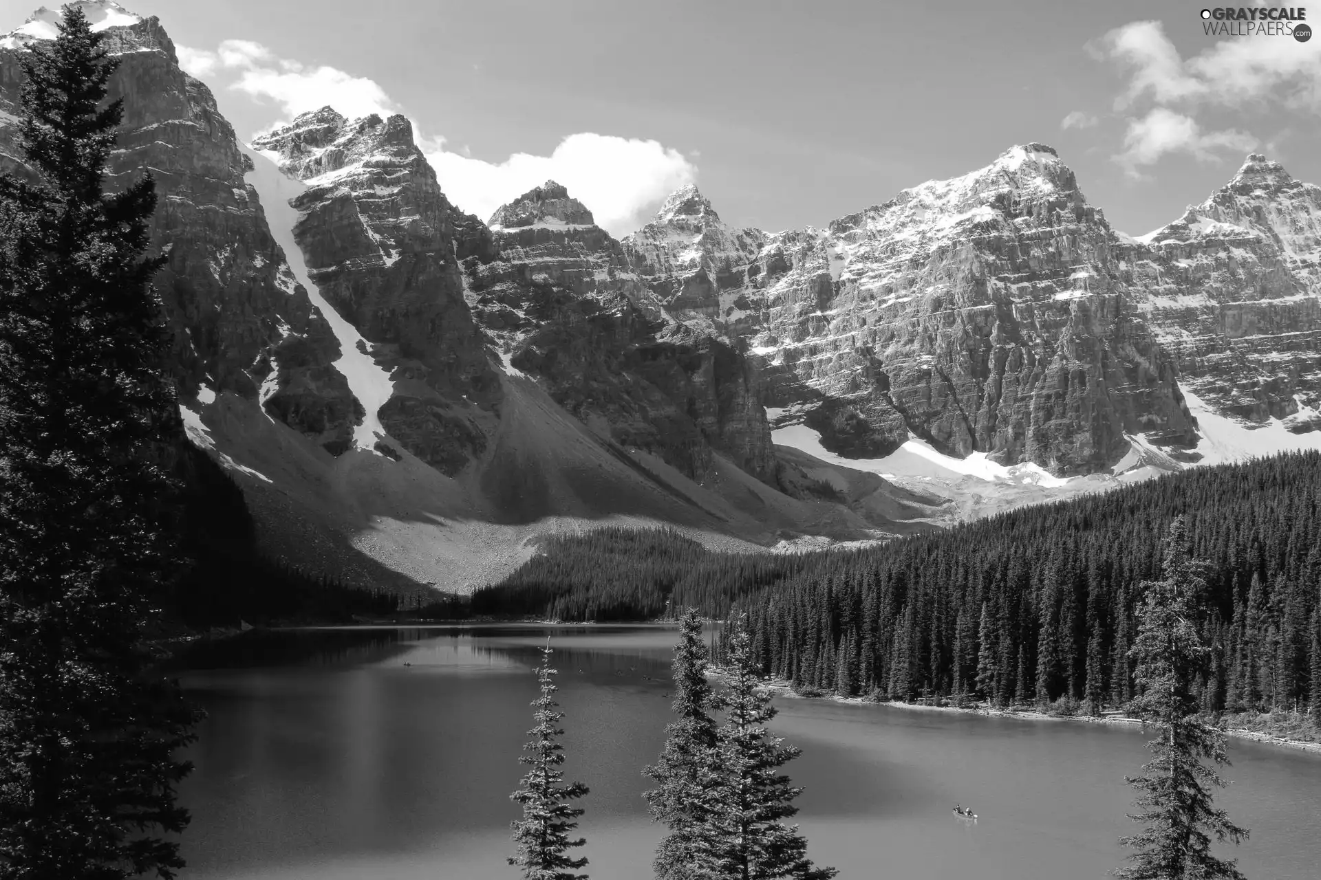 Mountains, forest, Snowy, bed-rock, lake