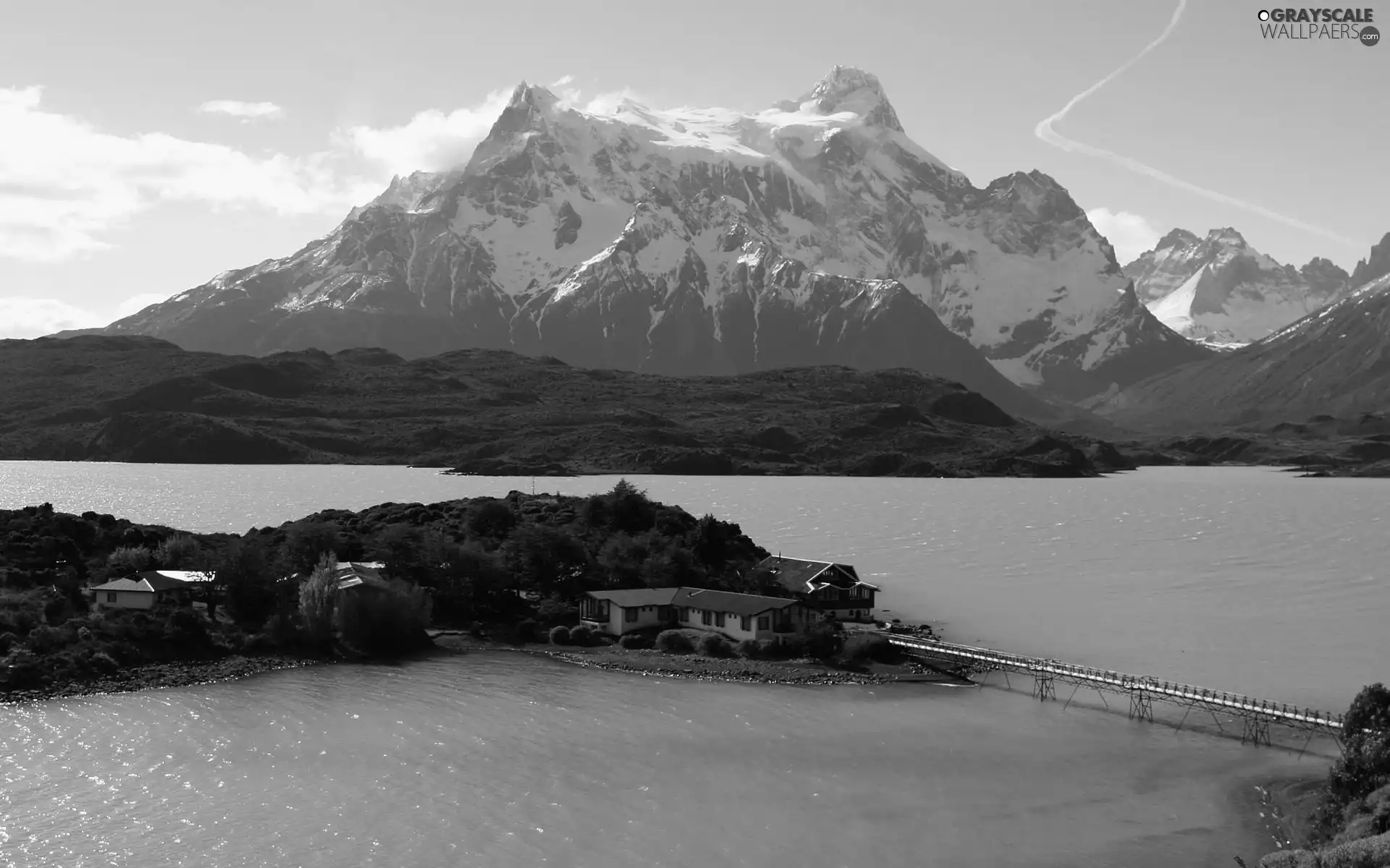 Mountains, lake, Island