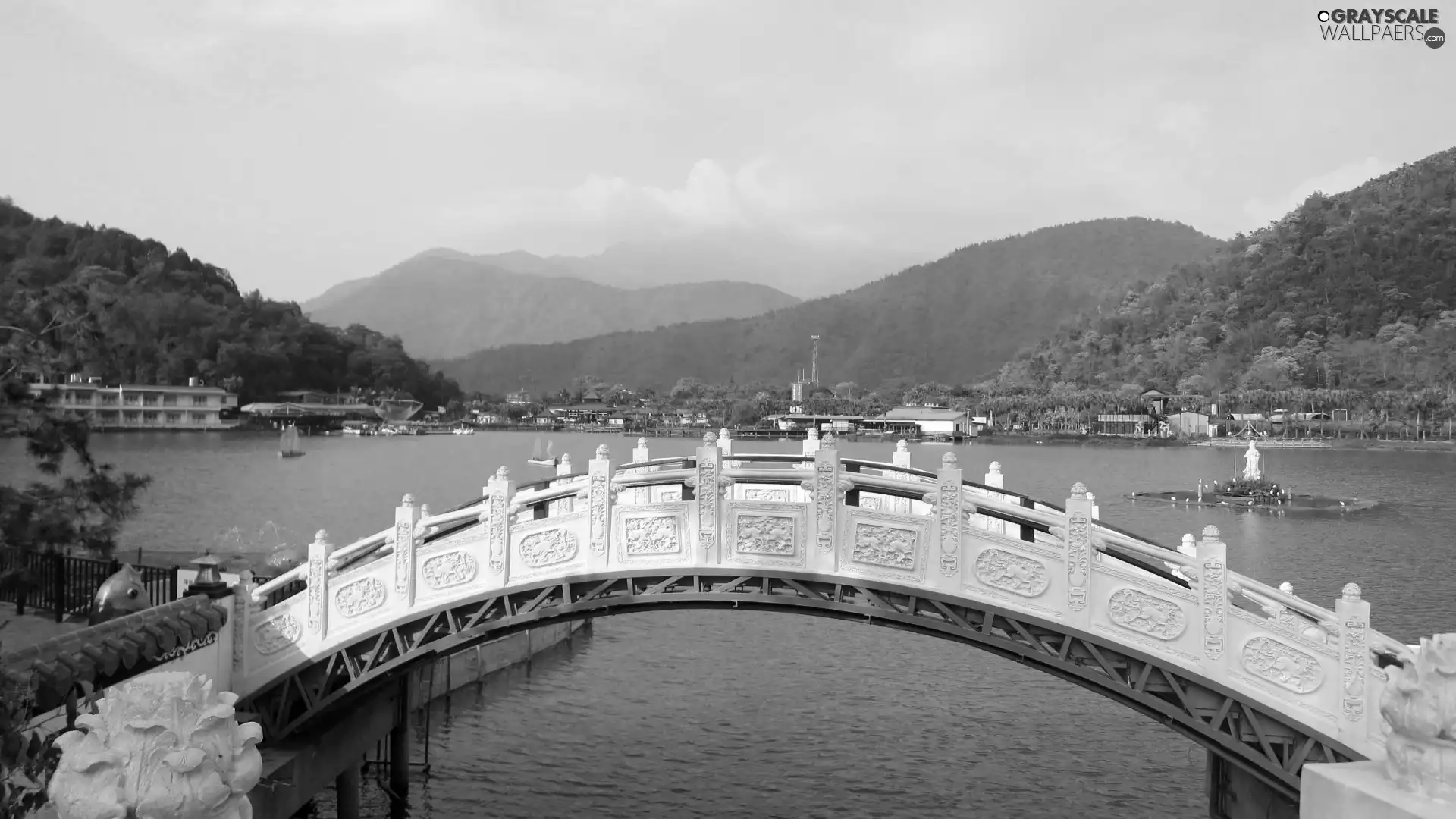 Mountains, bridges, lake