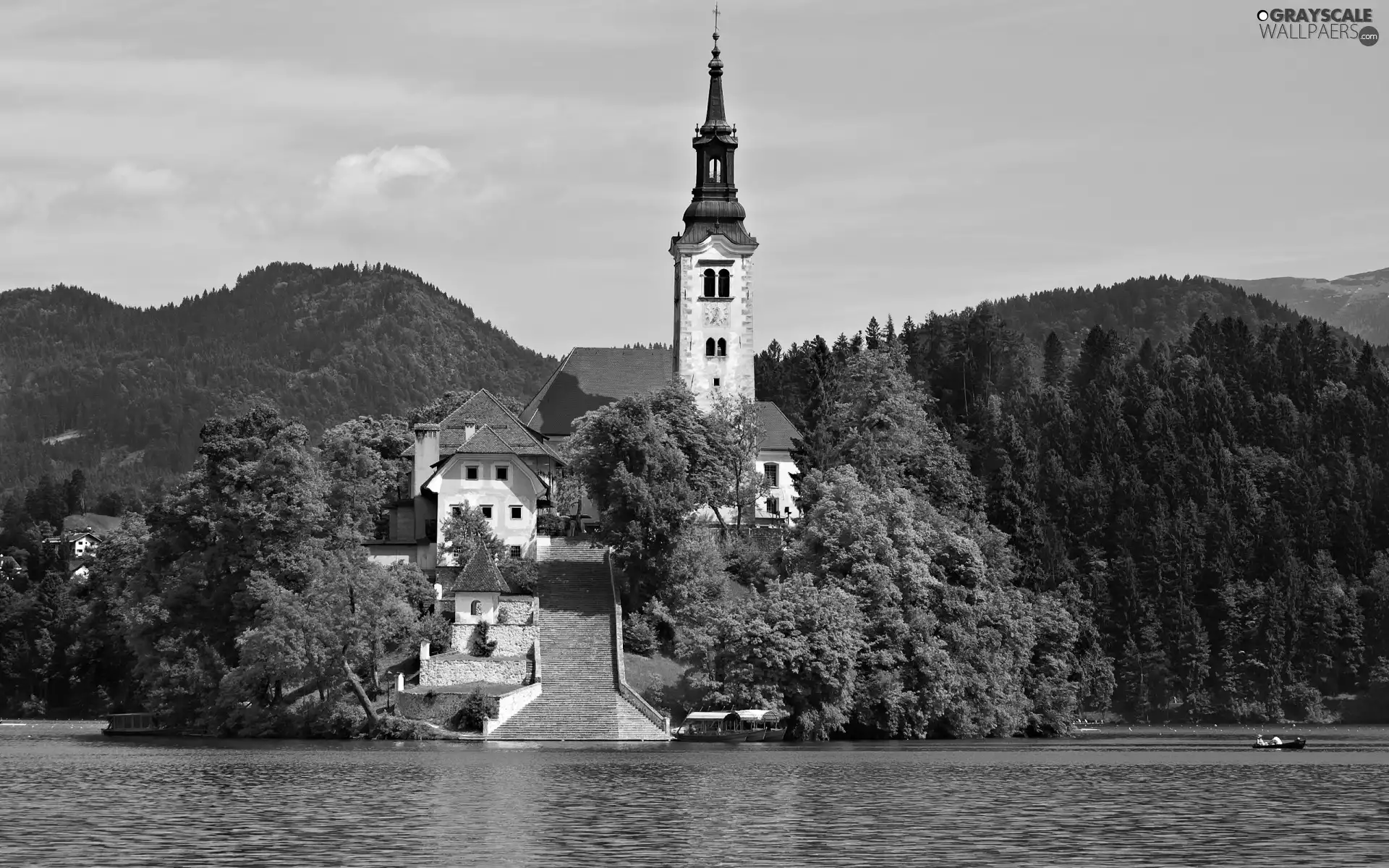 Bled, Slovenia, lake, Mountains, Church