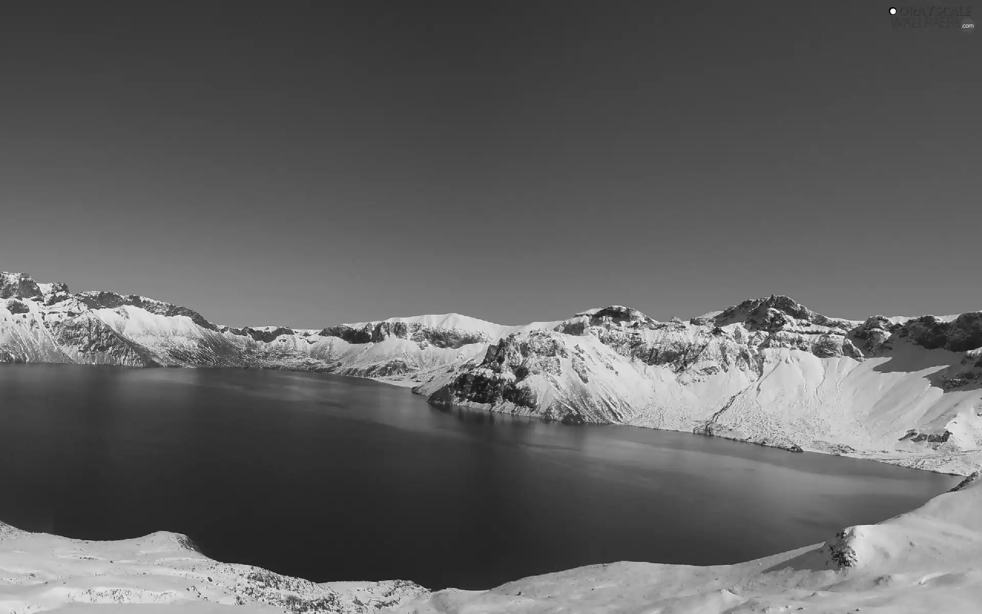 lake, drifts, Mountains, snow