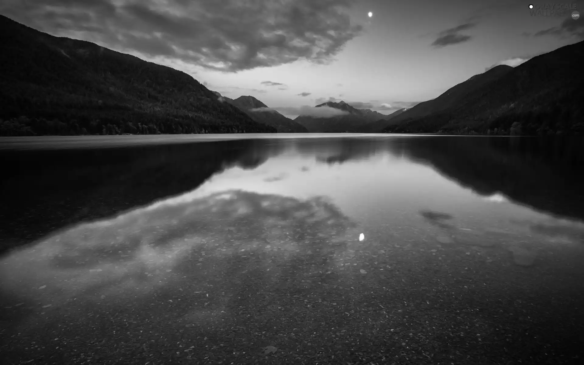 Mountains, Night, lake