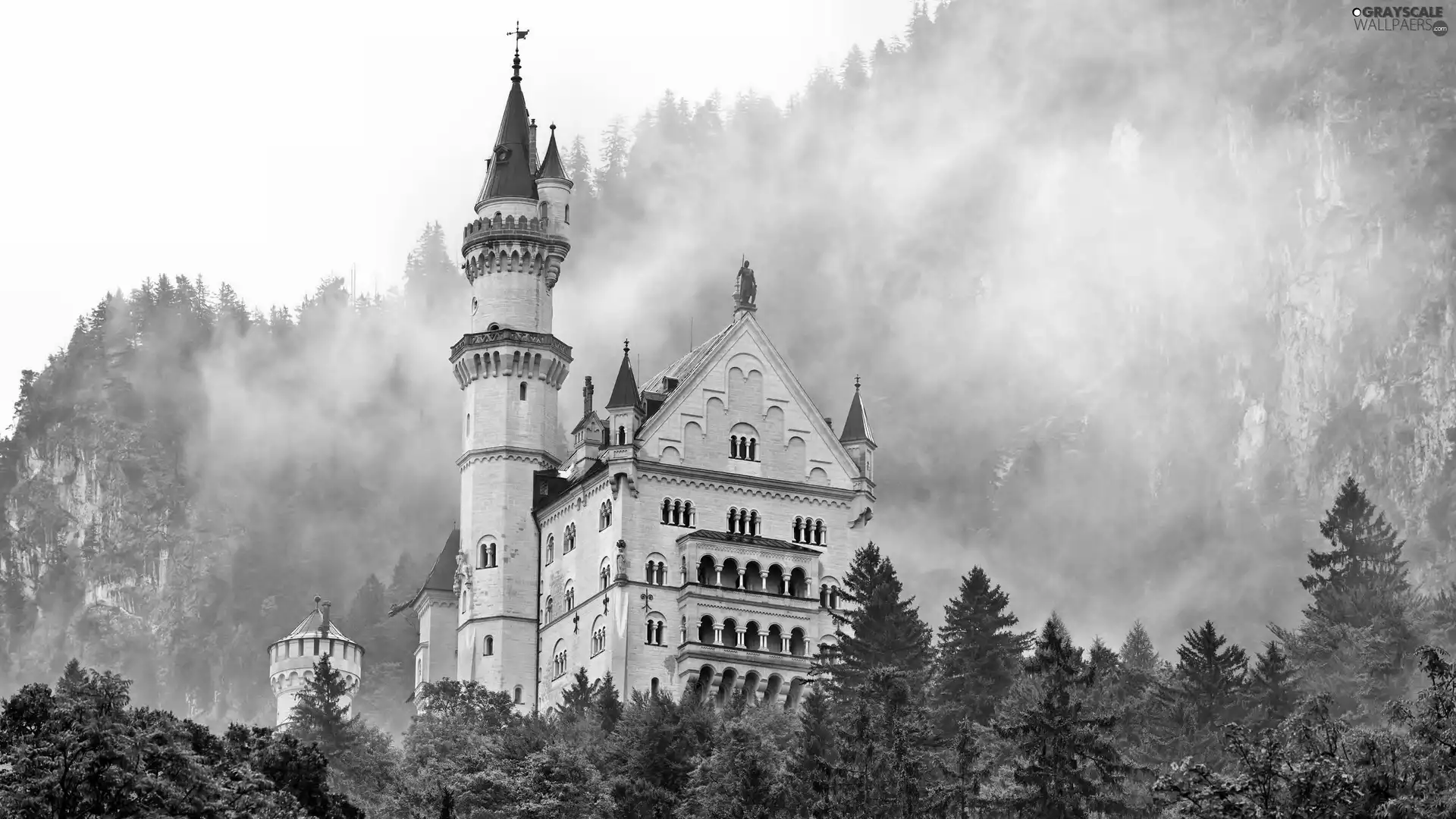 clouds, Neuschwanstein Castle, Mountains