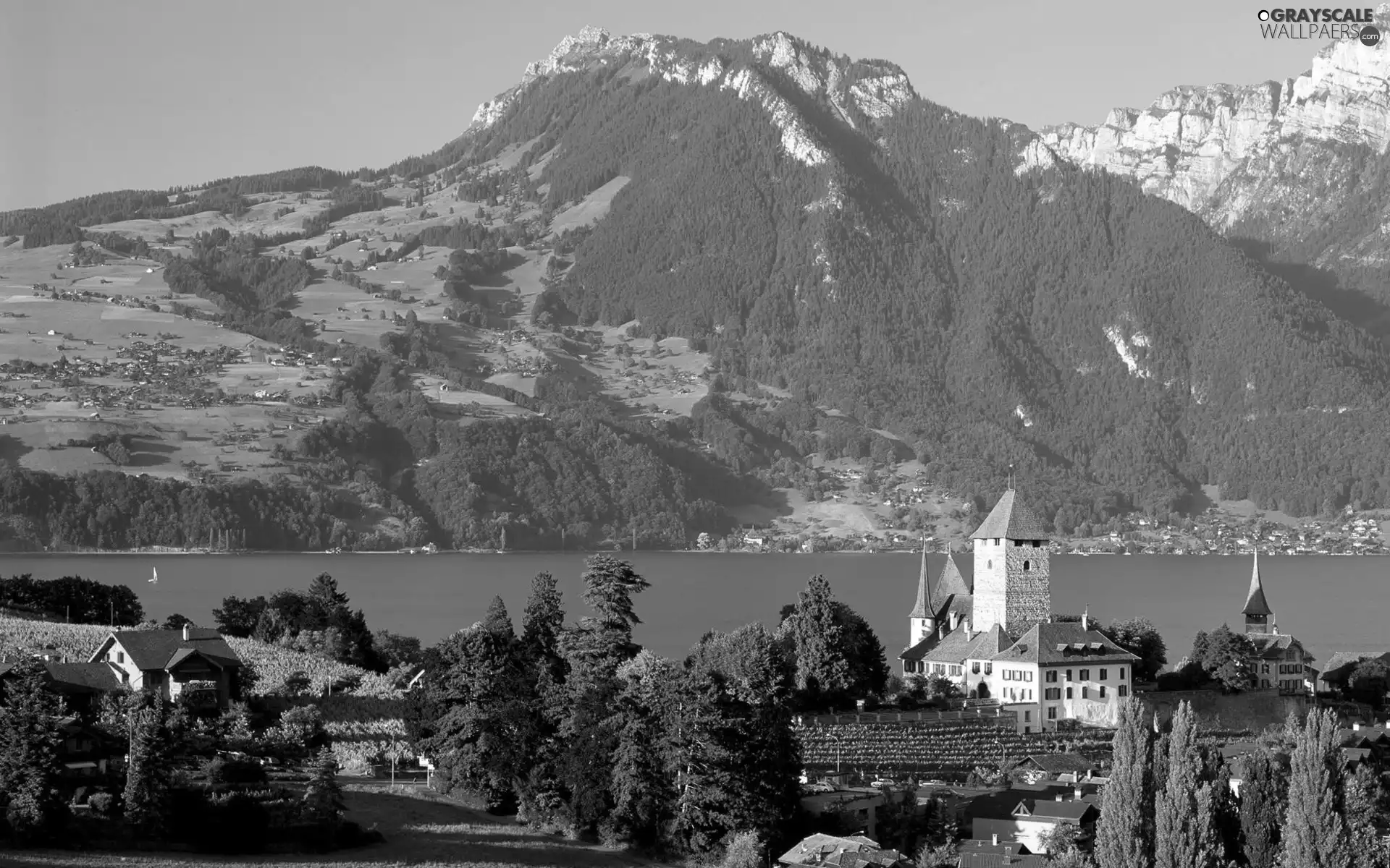 Mountains, Church, River