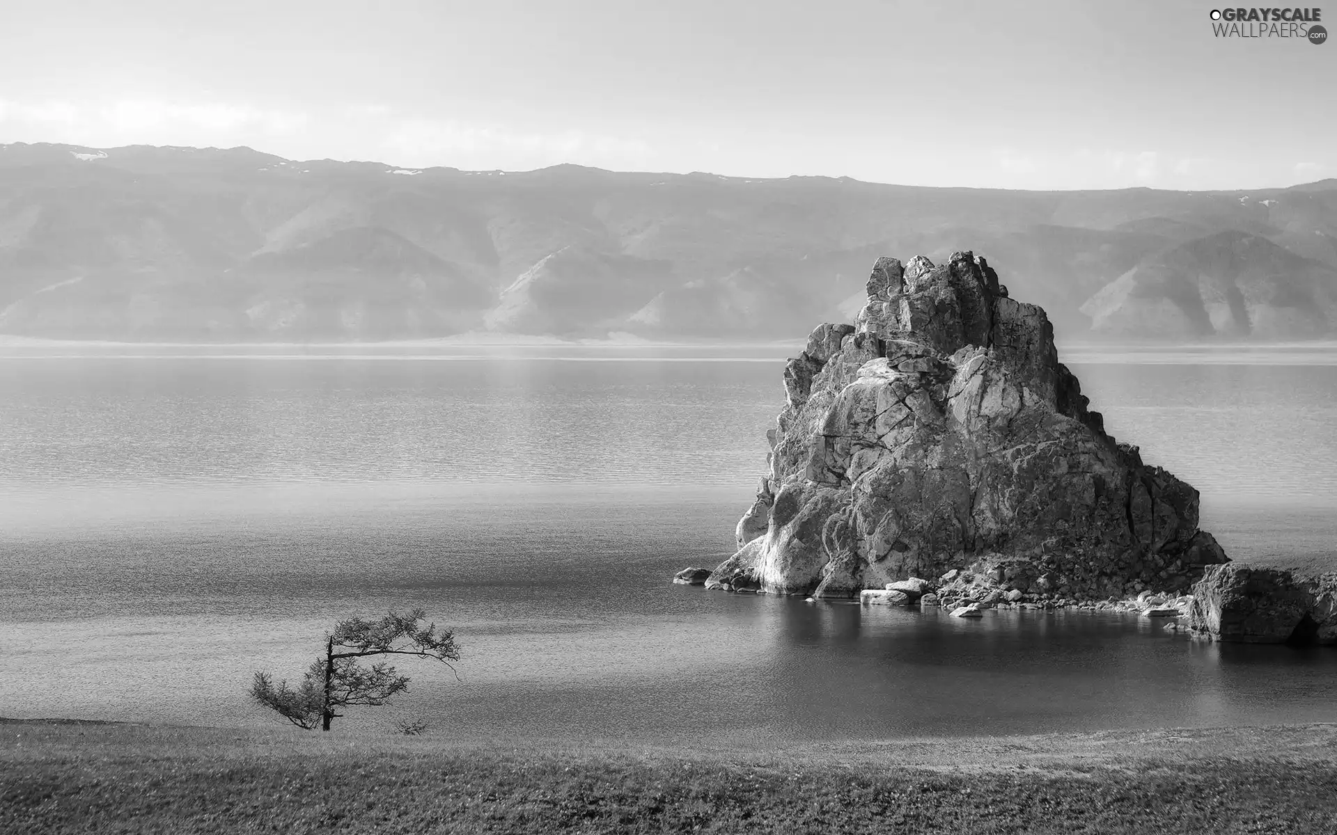 Mountains, lake, rocks