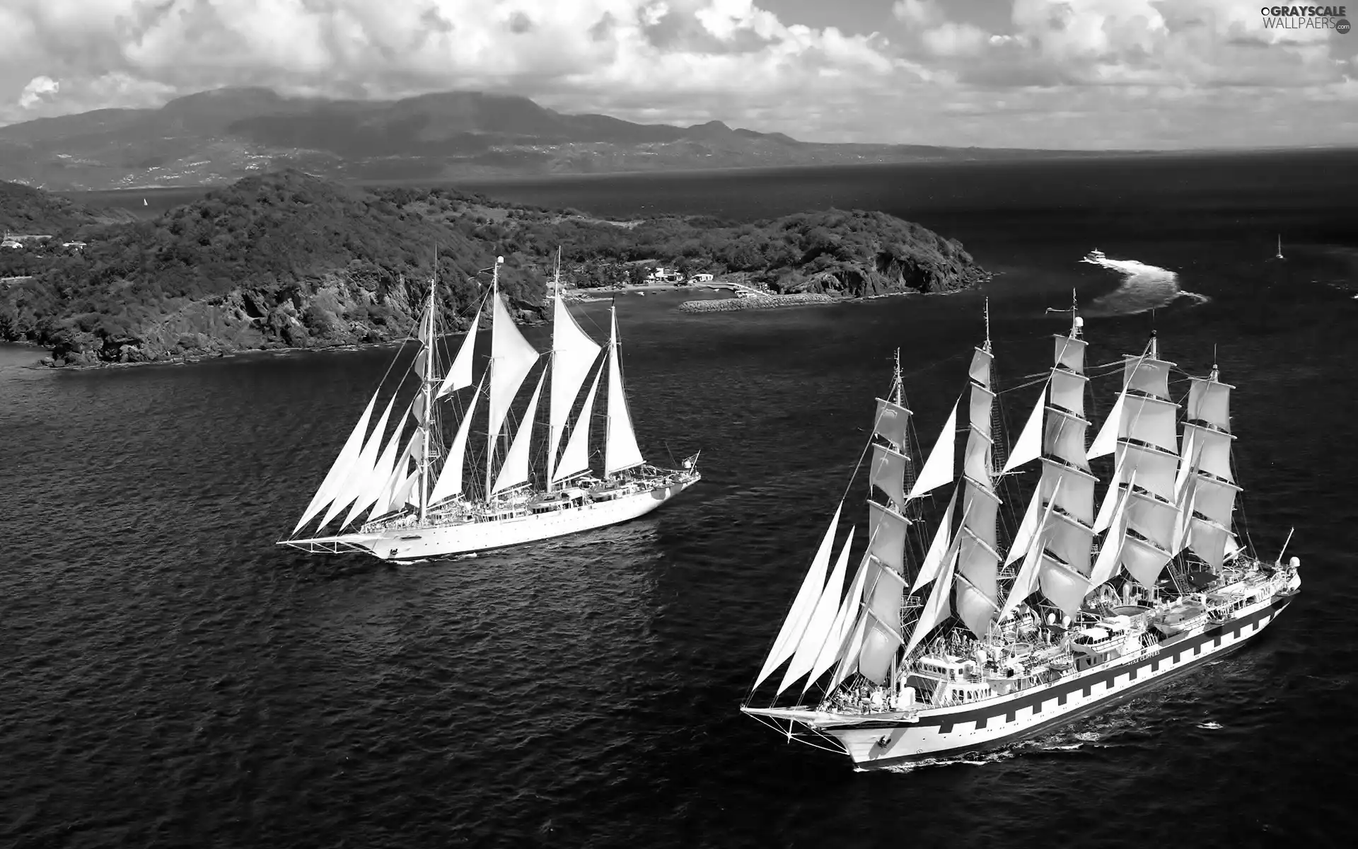 Mountains, sailboats, sea