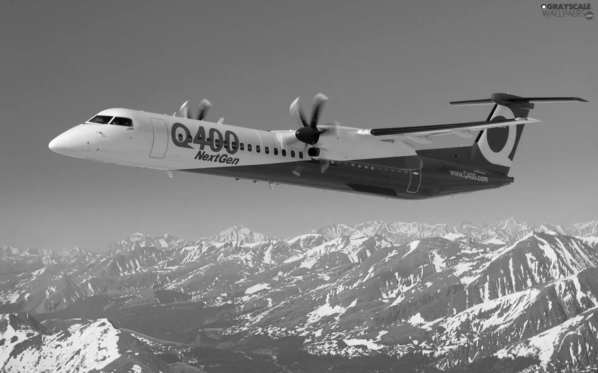 Mountains, plane, Sky