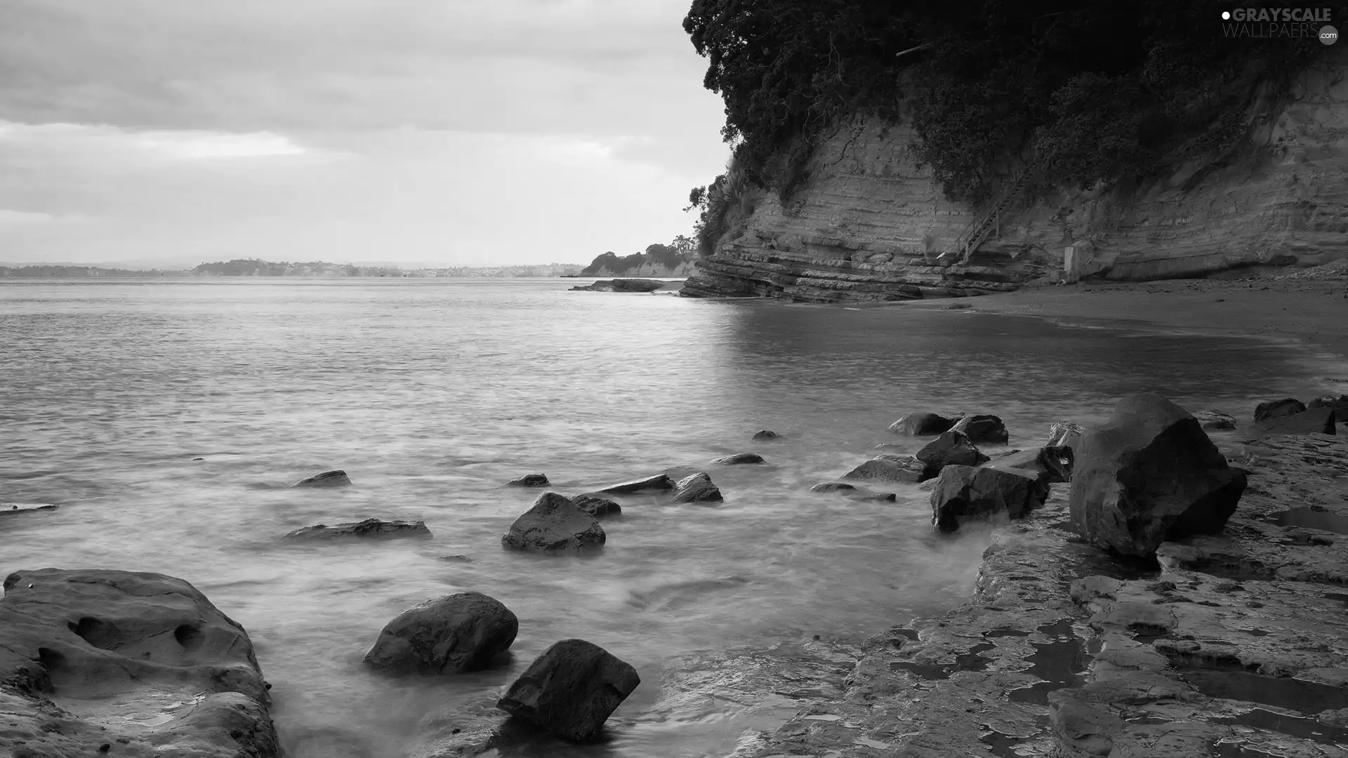 mountains, water, Stones