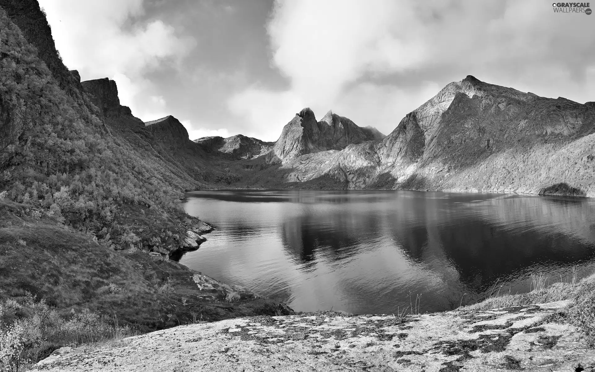 mountains, lake, surrounded