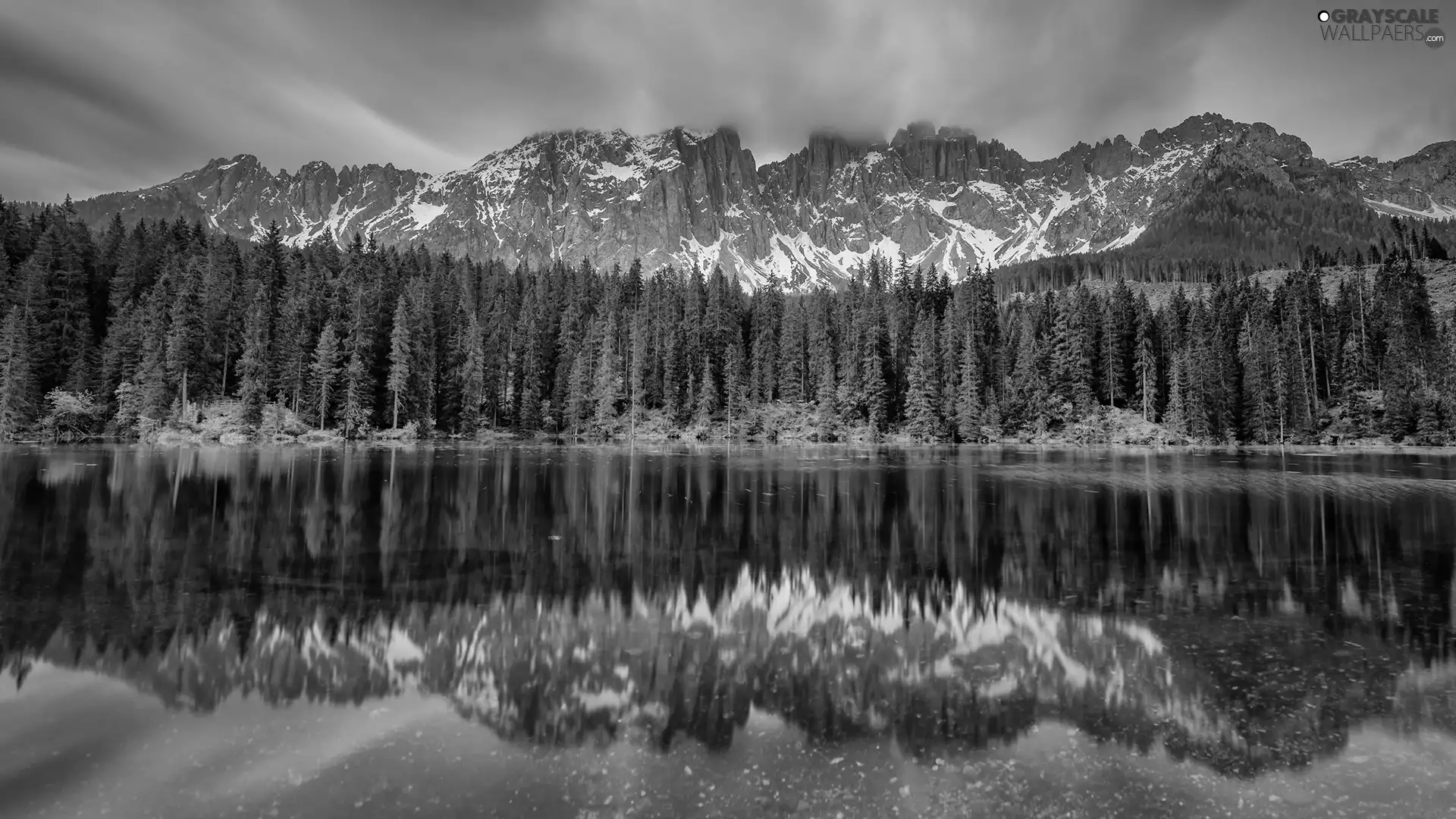 Alps, lake, forest, Dolomites, viewes, Italy, South Tyrol, Mountains, Lago di Carezza, reflection, trees