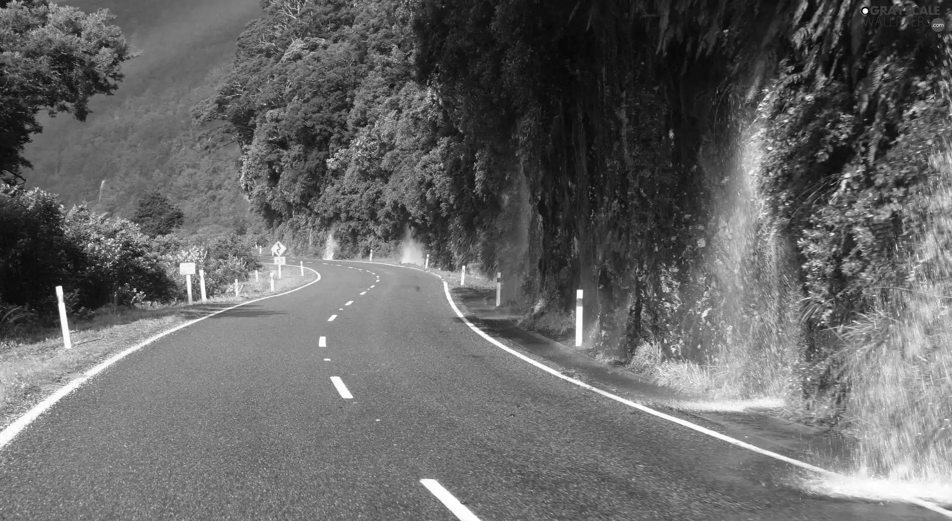 Mountains, road, water