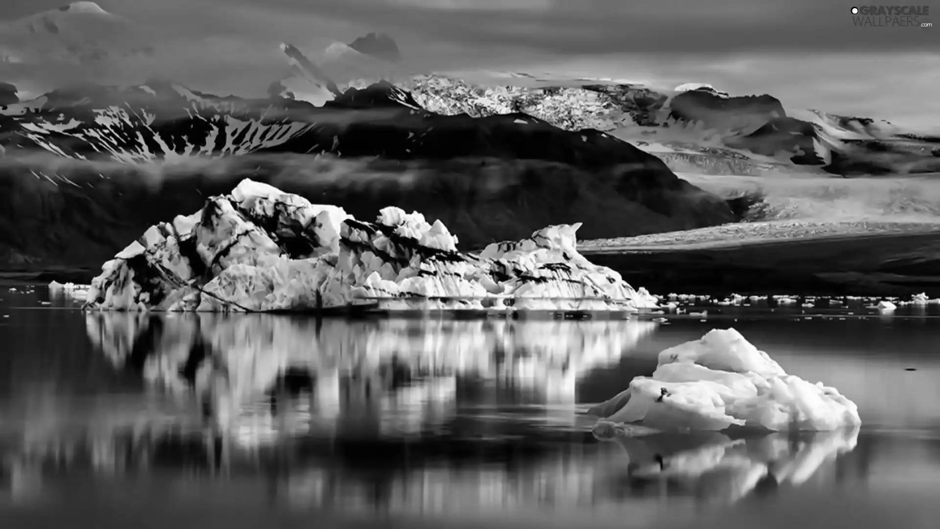 Mountains, winter, rocks, ice, lake