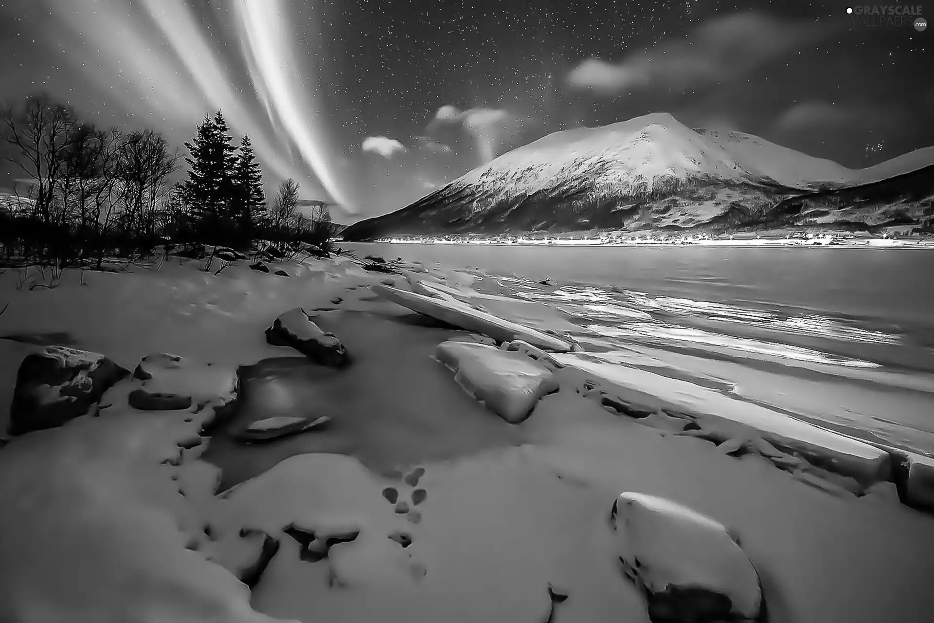 winter, Polaris, Mountains, dawn