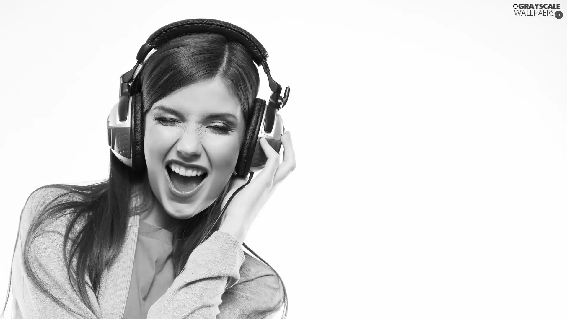 brunette, HEADPHONES, music, Smile