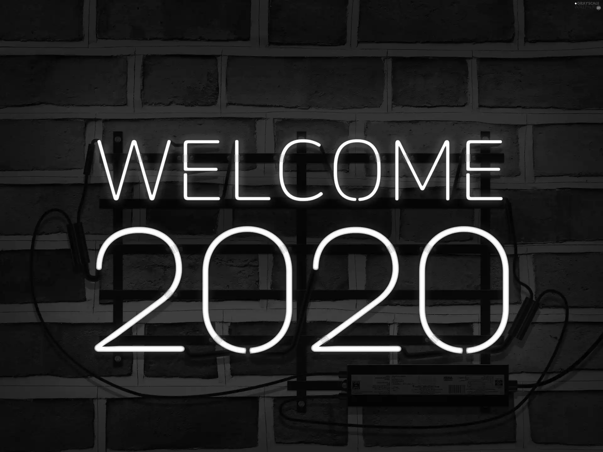 Neon, New Year, 2020, greeting