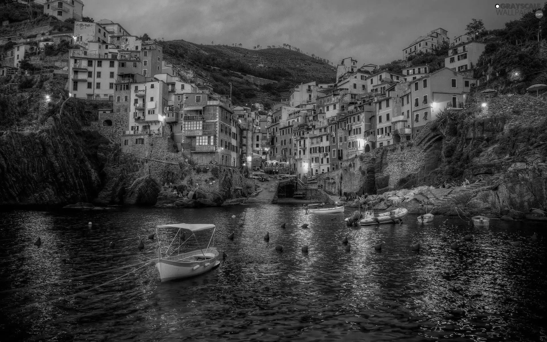 Amalfi, Boats, Night, Town