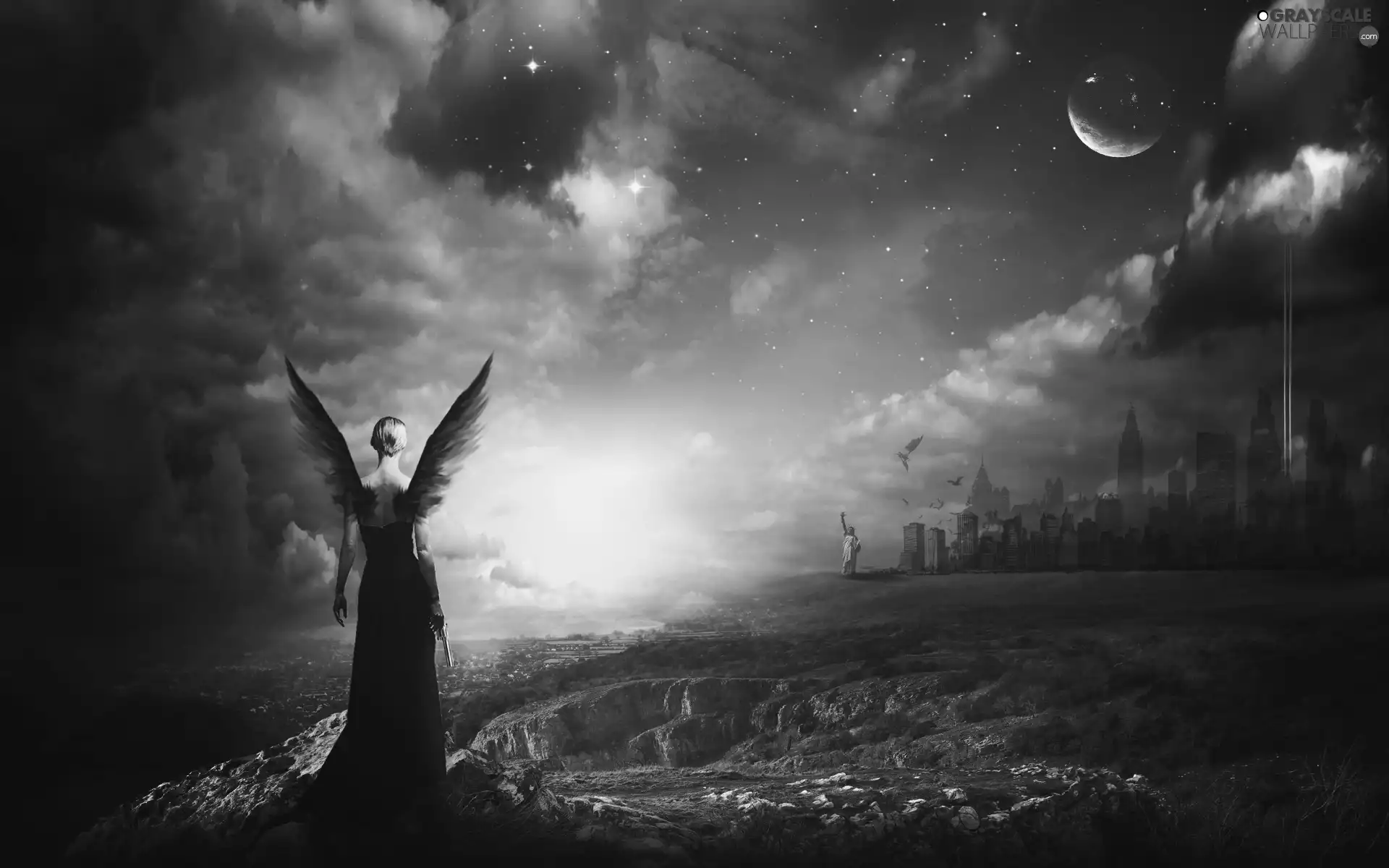angel, New York, Night, apocalypse