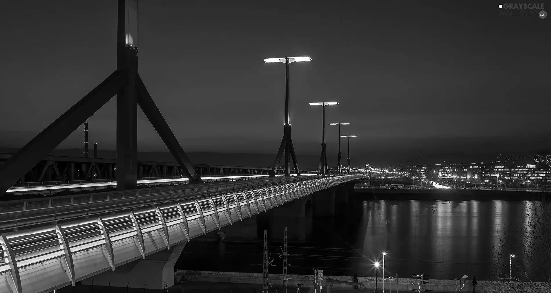 bridge, lanterns, Night, River