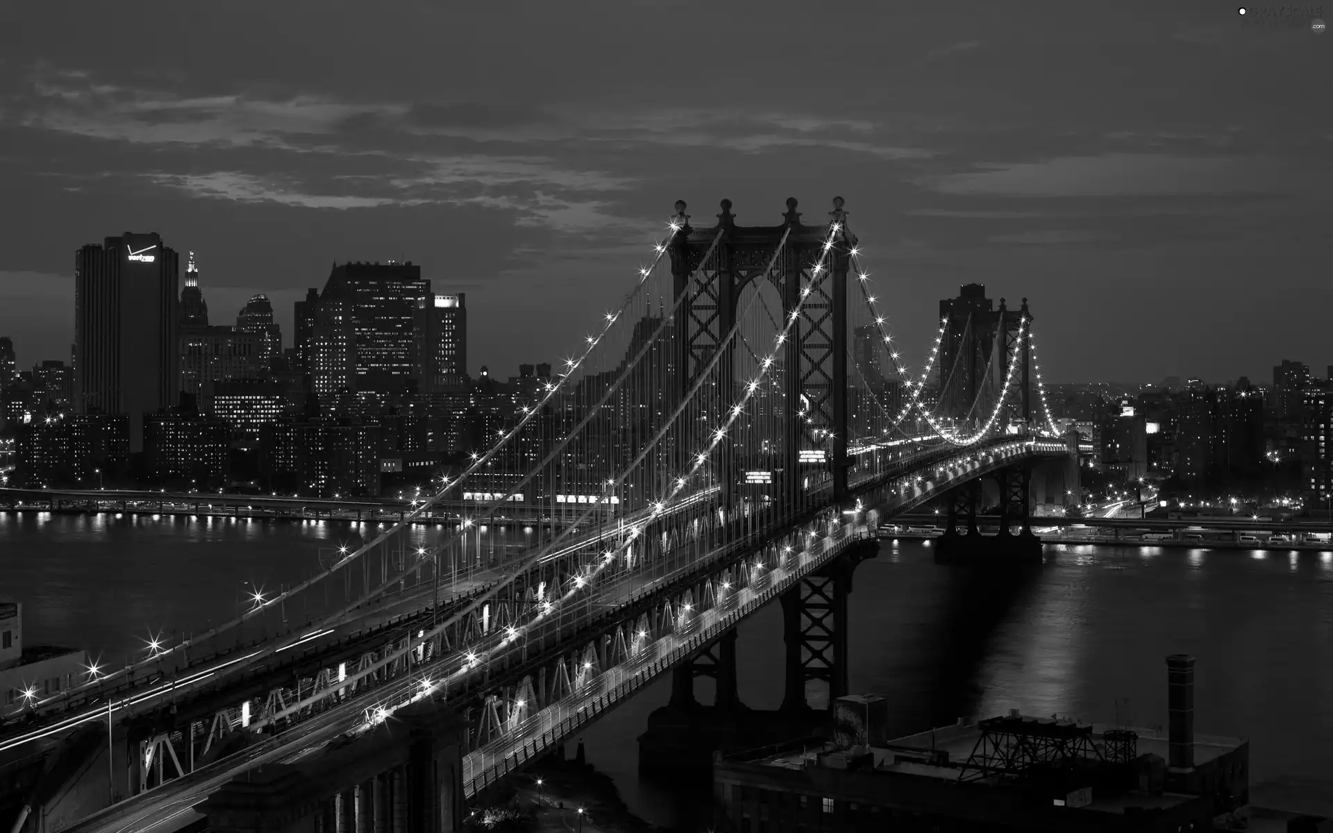 Brooklyn, York, town, bridge, New, panorama, Night
