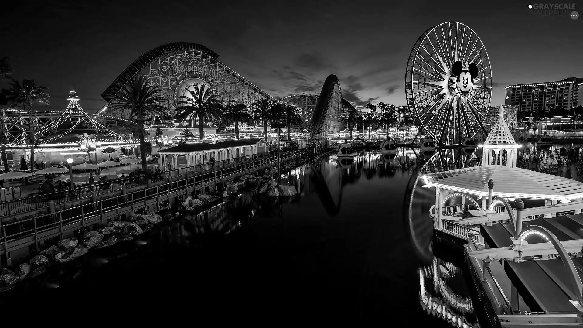 Disneyland, Town, Night, cheerful