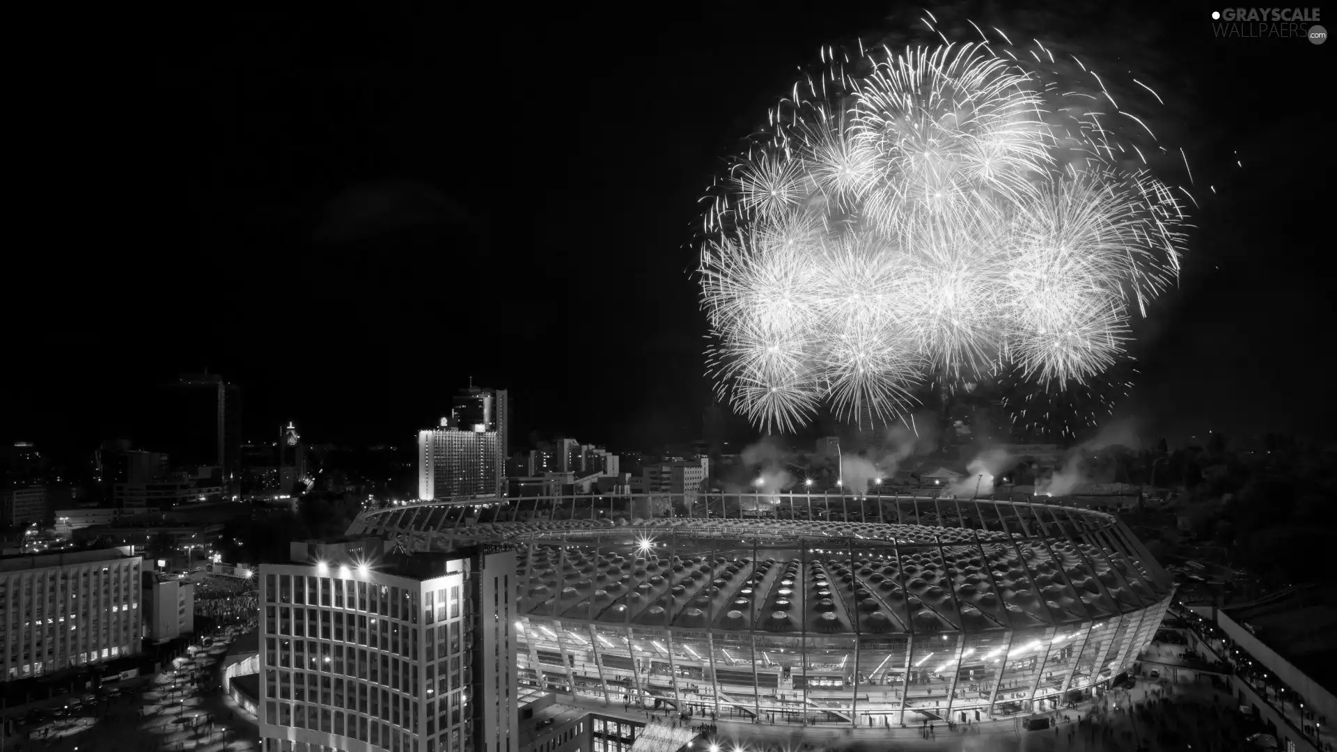 Stadium, Ukraine, Night, fireworks, national, Kiev