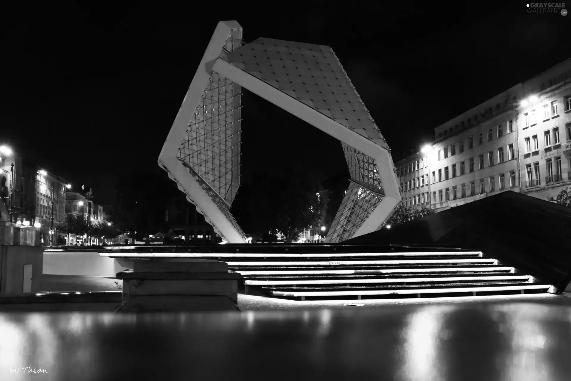 fountain, Poznań, Night, freedom