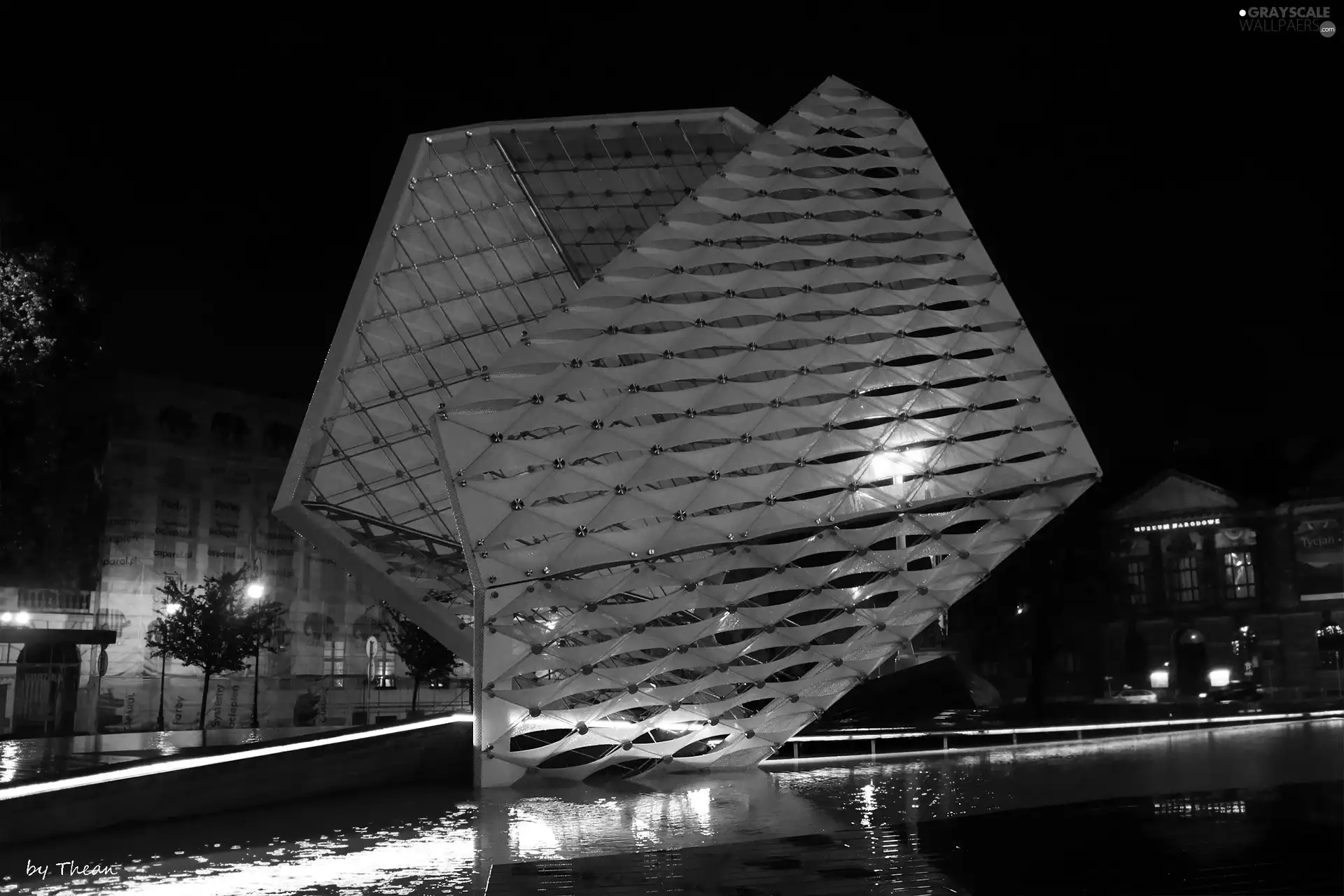 Night, red hot, freedom, Poznań, fountain