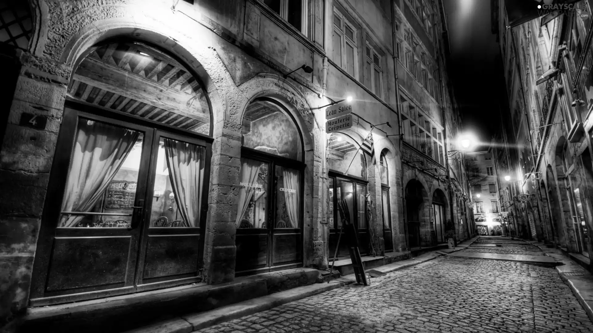 Houses, Restaurant, Night, Street