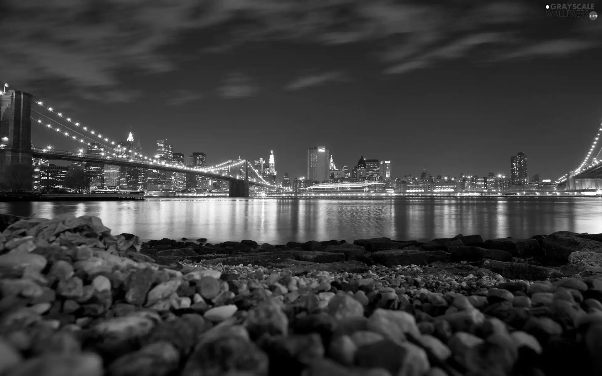 illuminated, bridge, Night, Town