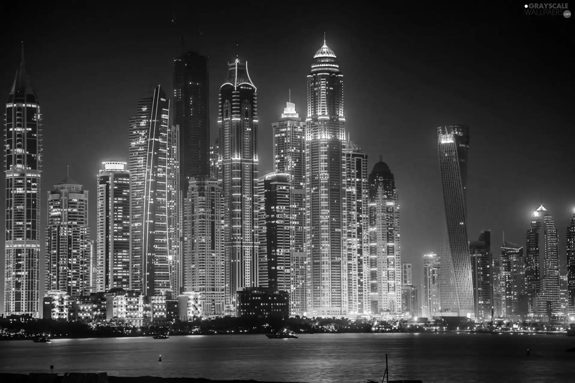 Night, skyscrapers, illuminated