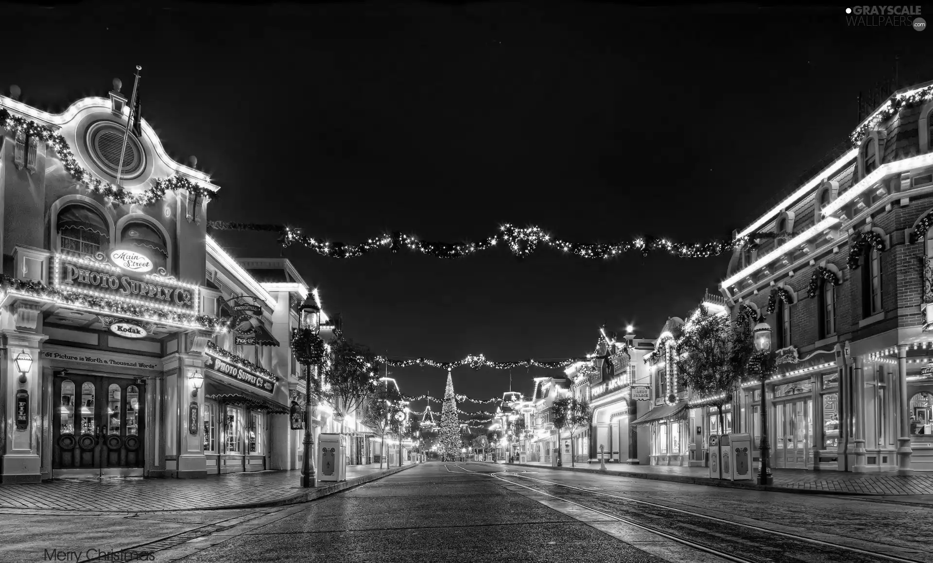 illuminated, Street, Night, Christmas