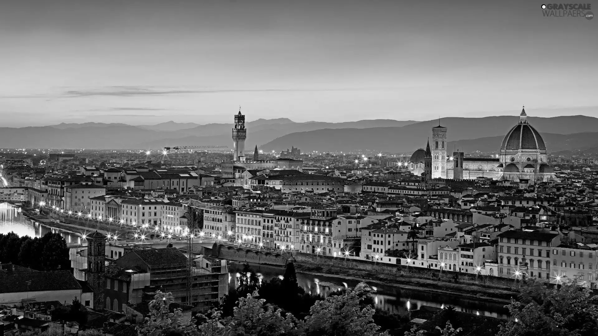 Italy, Town, Night, Florence