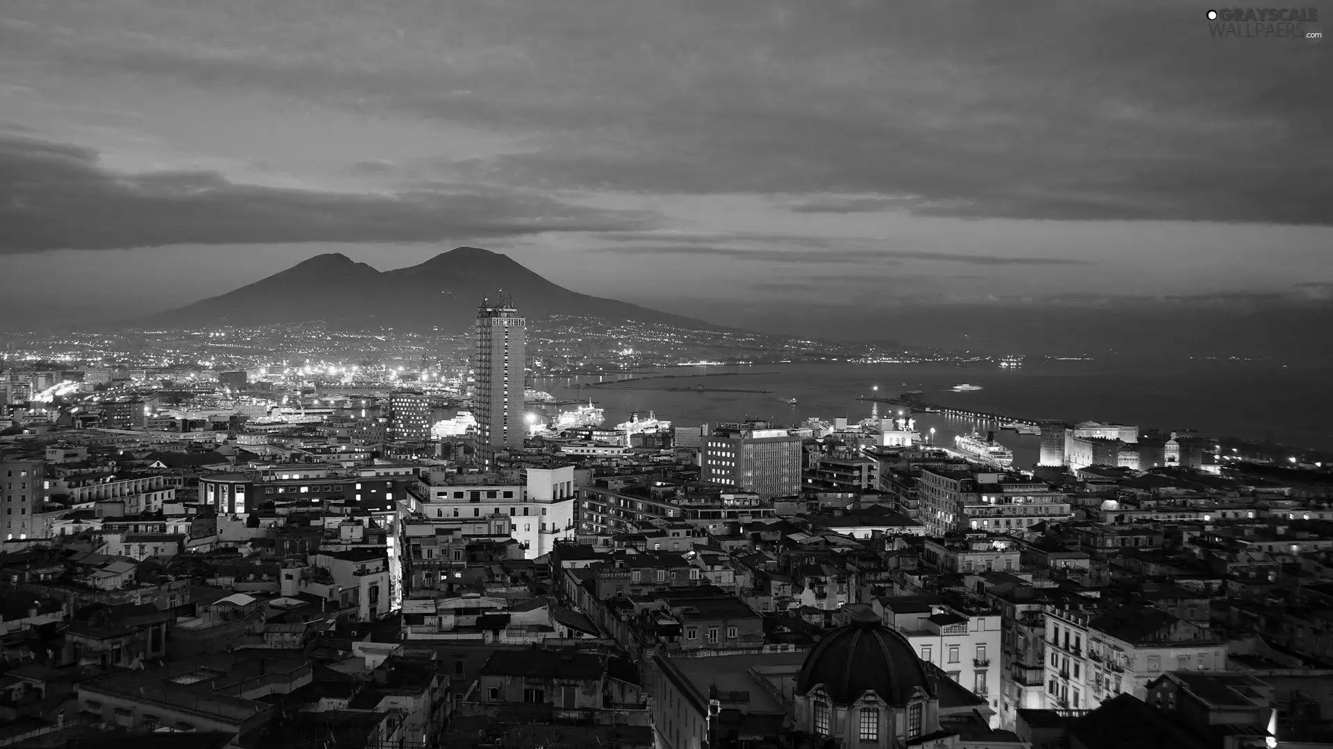 Italy, Town, Night, Neapol