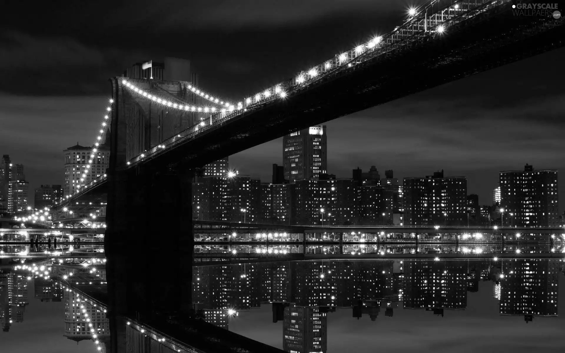 Night, light, panorama, town, bridge