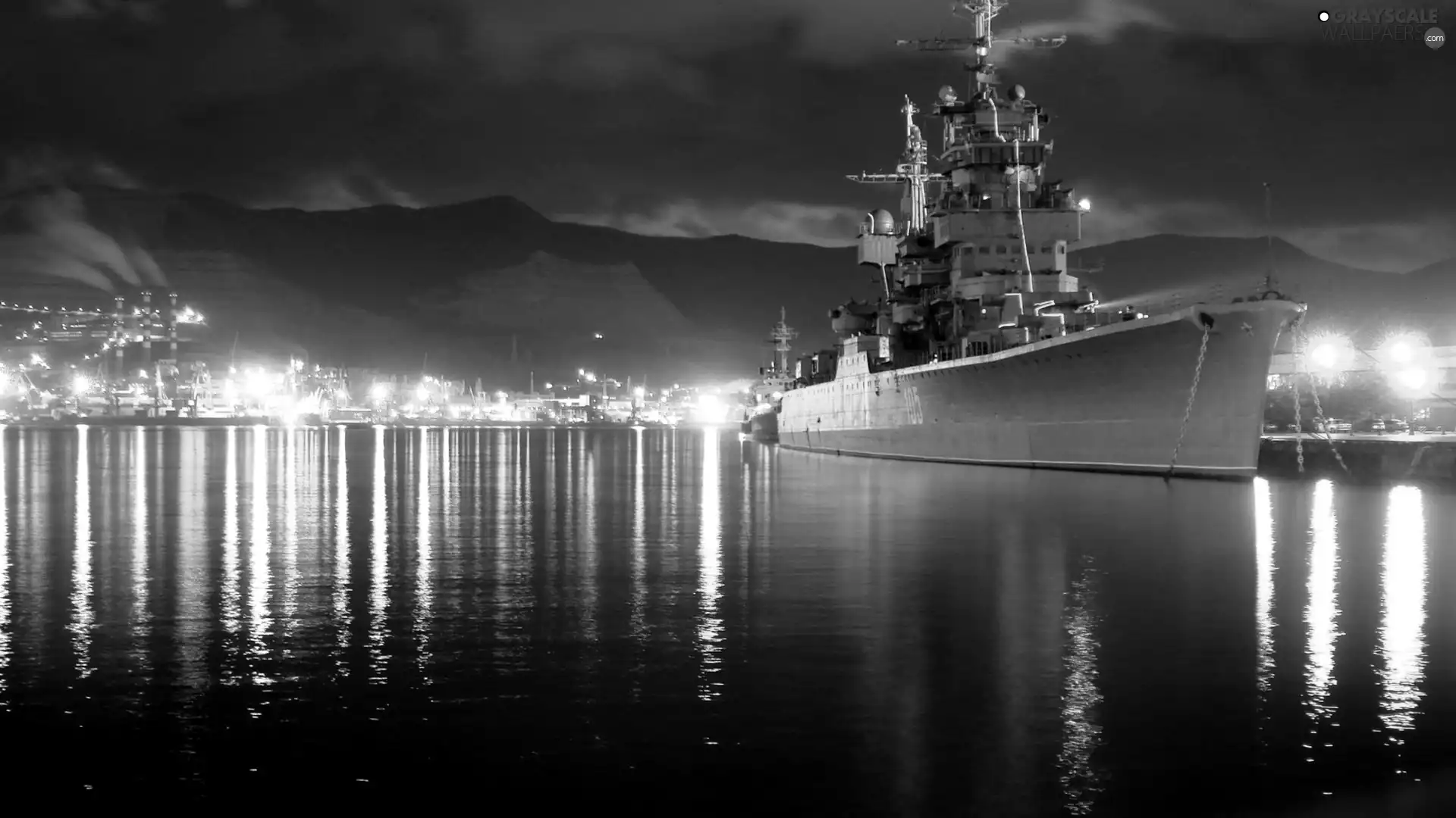 Night, reflection, Military truck, port, Ship