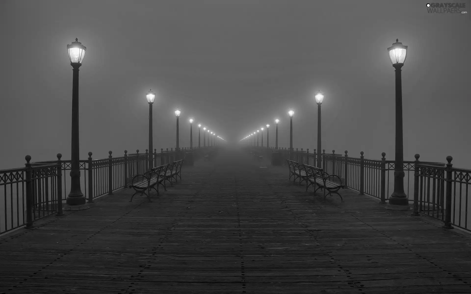 Night, wood, pier