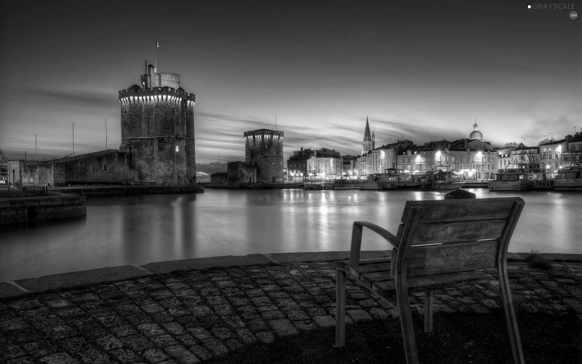 port, Bench, Night, fort