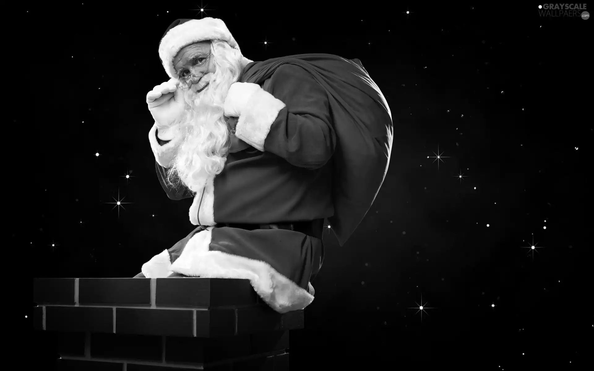 Santa, chimney, Night, bag