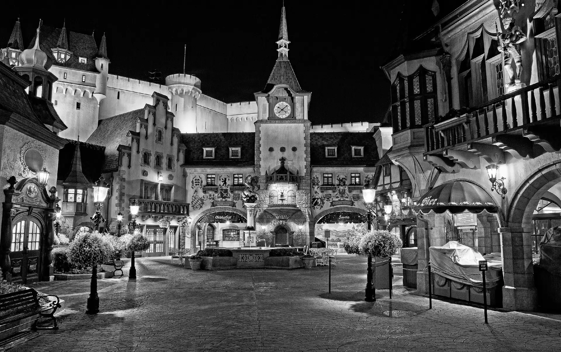 Night, Houses, square