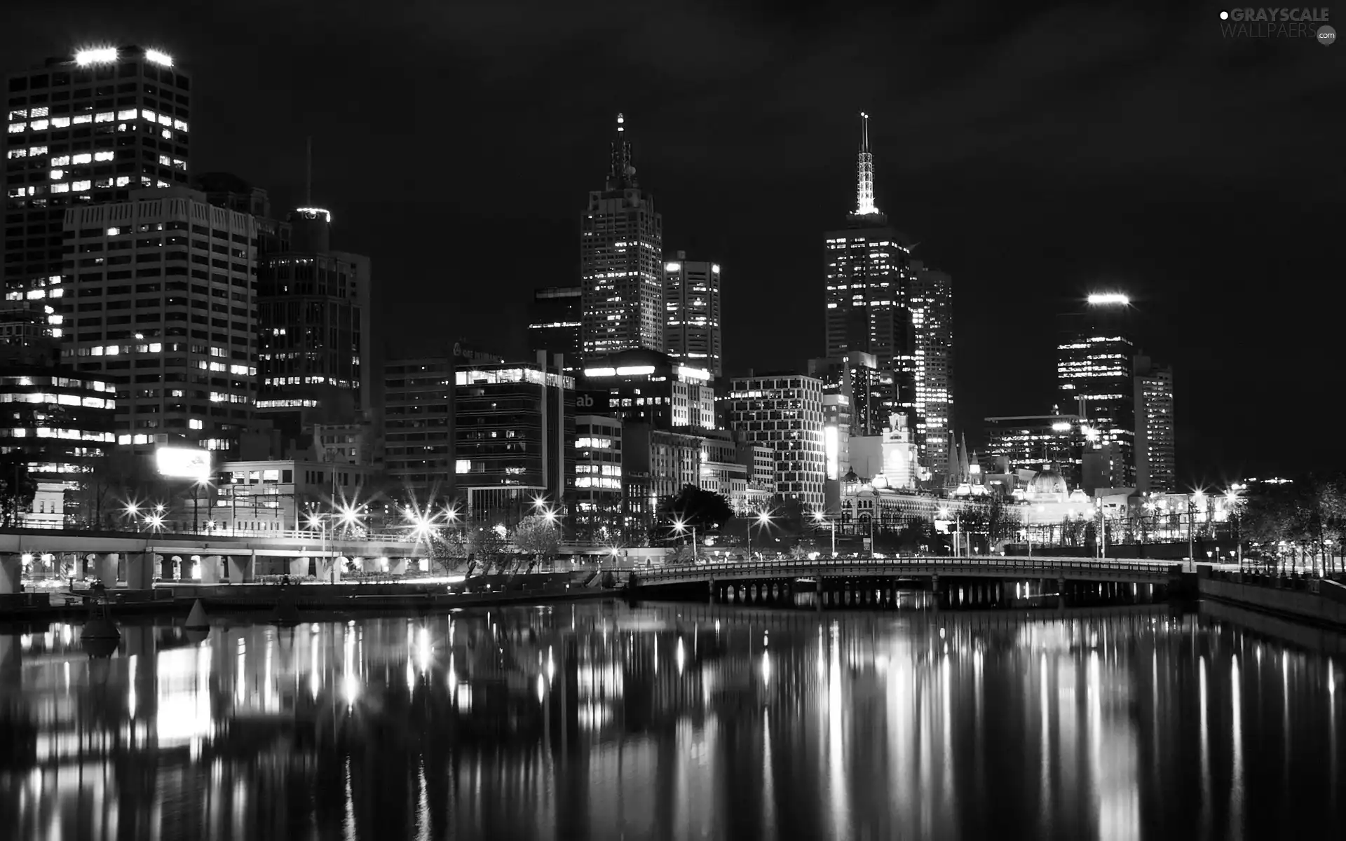 night, illuminated, Town