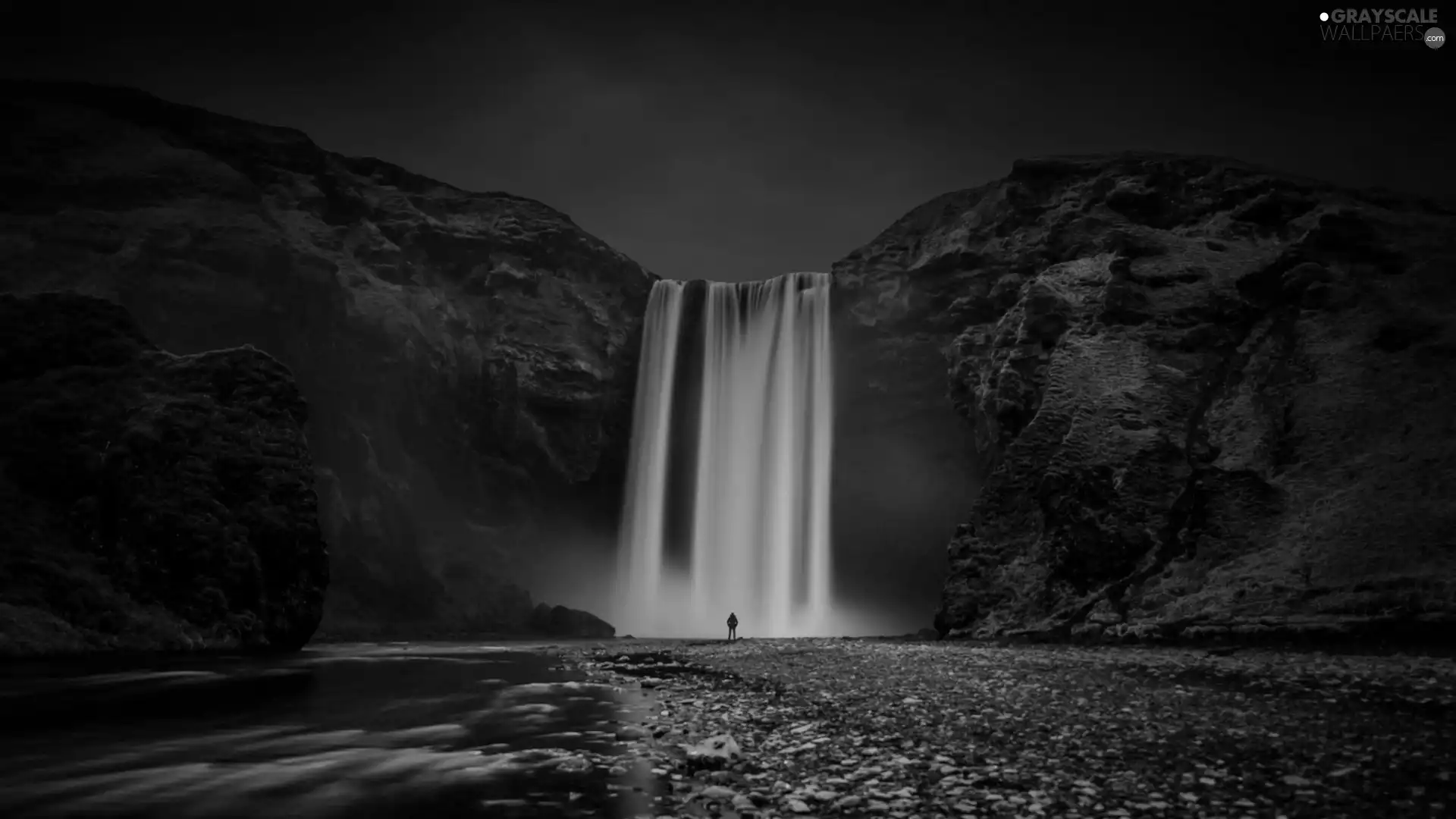 waterfall, River, Night, skogafoss