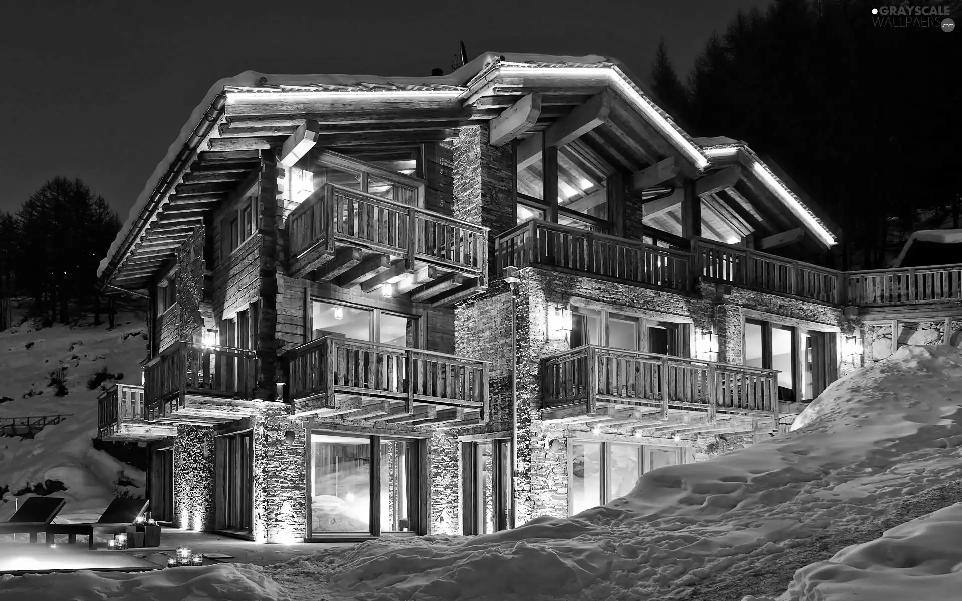 Night, winter, house, In Zermatt, Luxury