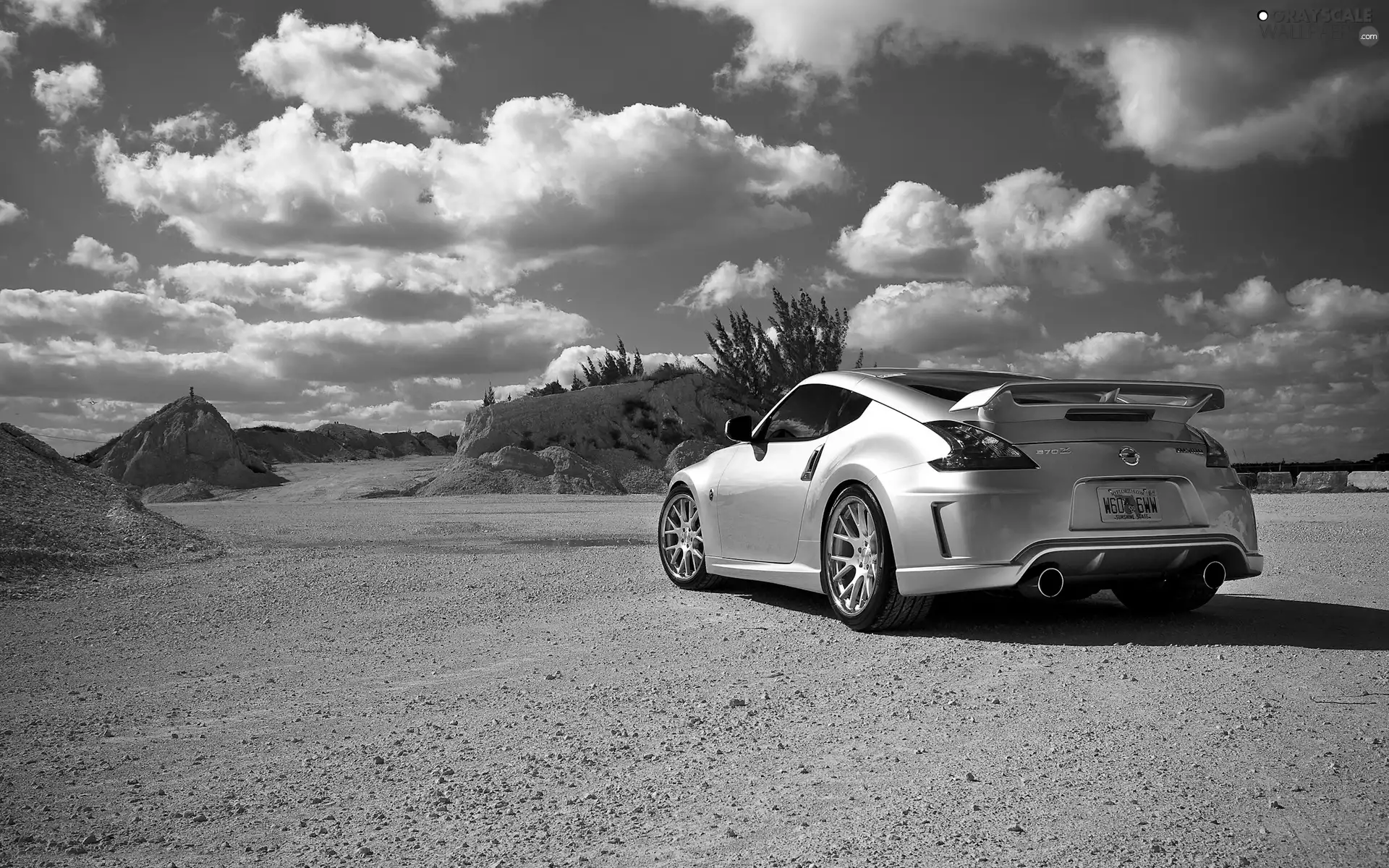 clouds, silver, Nissan 370Z