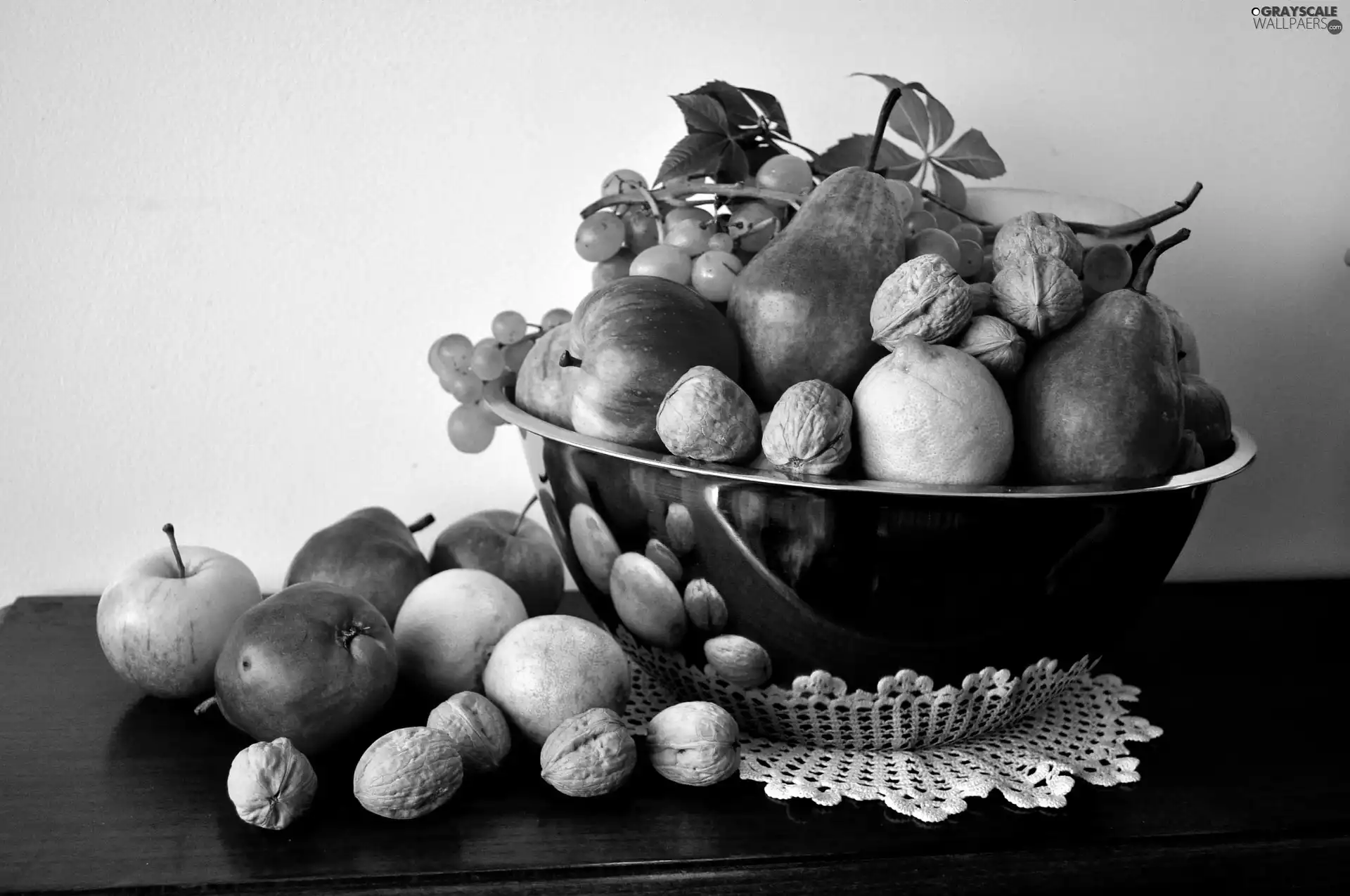 nuts, bowl, Fruits
