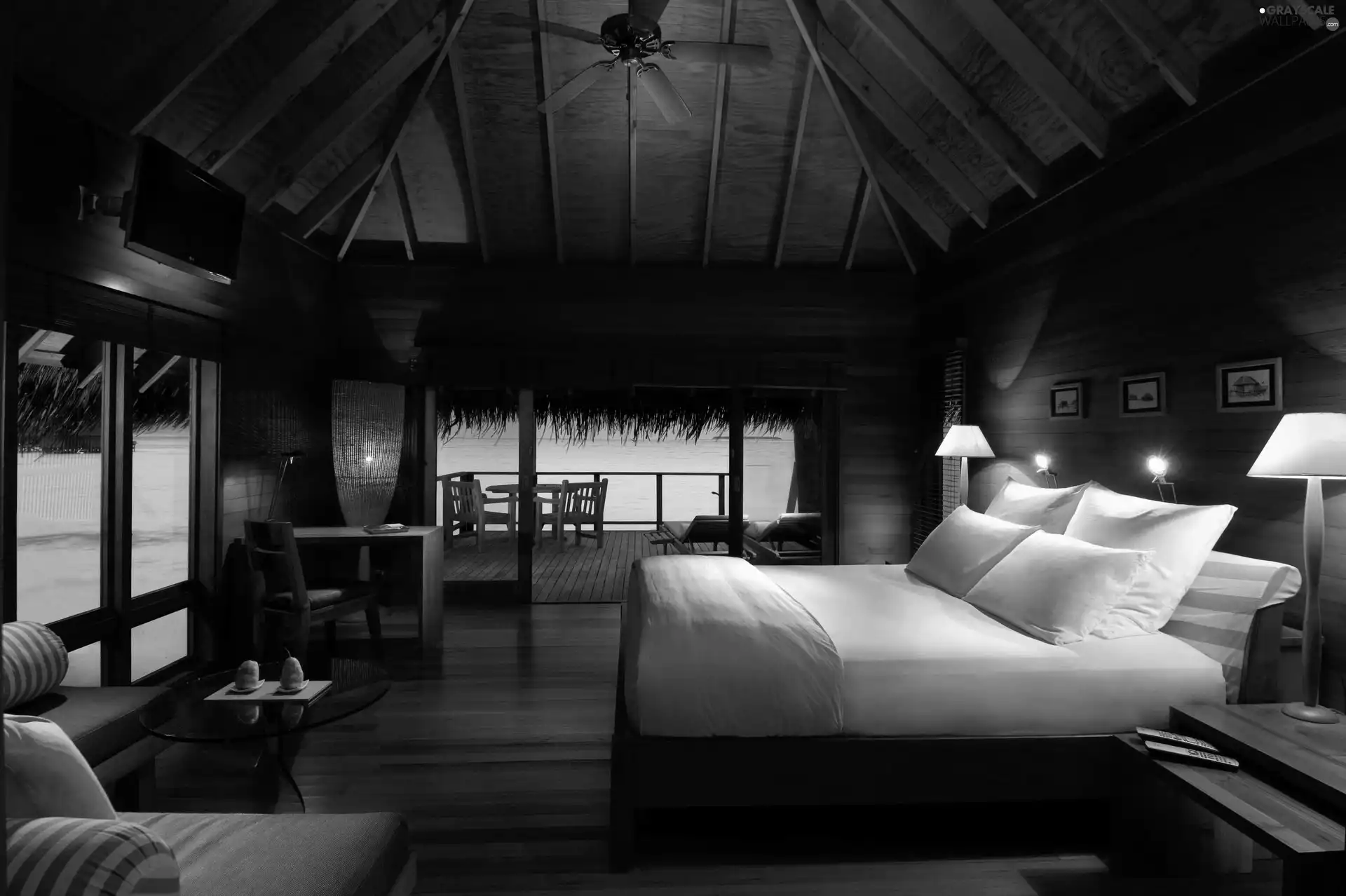 Bedroom, terrace, Ocean, Window